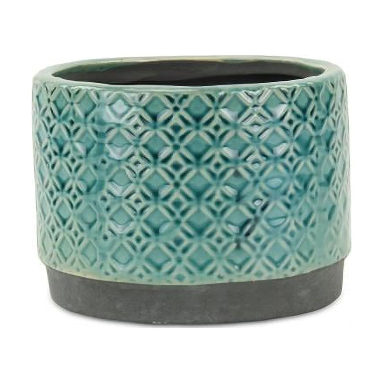 Cheungs 5781BL-L 6.5 x 4.75 x 6 in. Zajedani Wide Lattice Pot, Turquoise