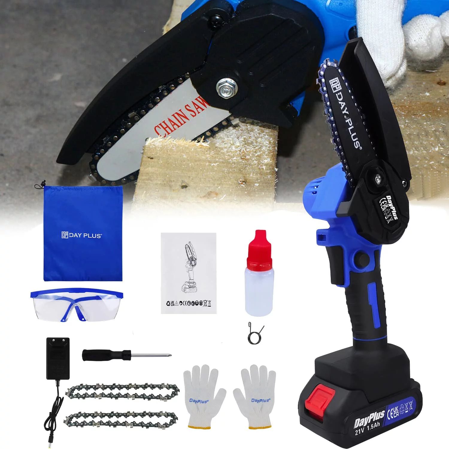 Bowoshen Mini Chainsaw 4 Inch with 1×1.5Ah Battery & 2 Chain,for Cutting Wood Branches