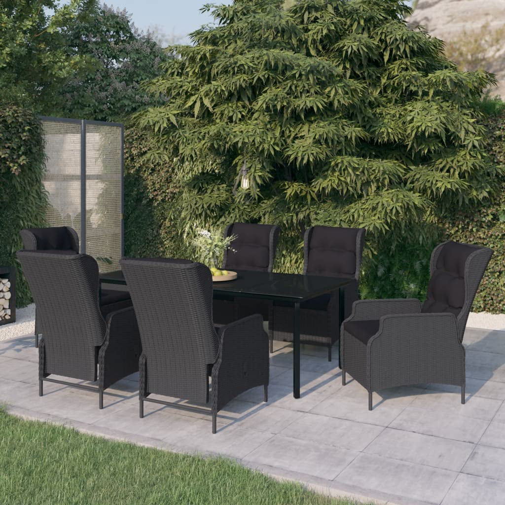 durable 7 Piece Patio Dining Set Dark Gray  with 1 x Table 6 x Chair 6 x Seat Cushion 6 x Back Cushion
