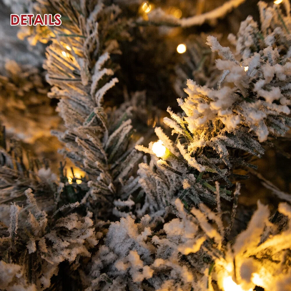 Roamrider 7.5ft Snow Flocked Christmas Tree Pre-Lit White Artificial Hinged Bushy Spruce