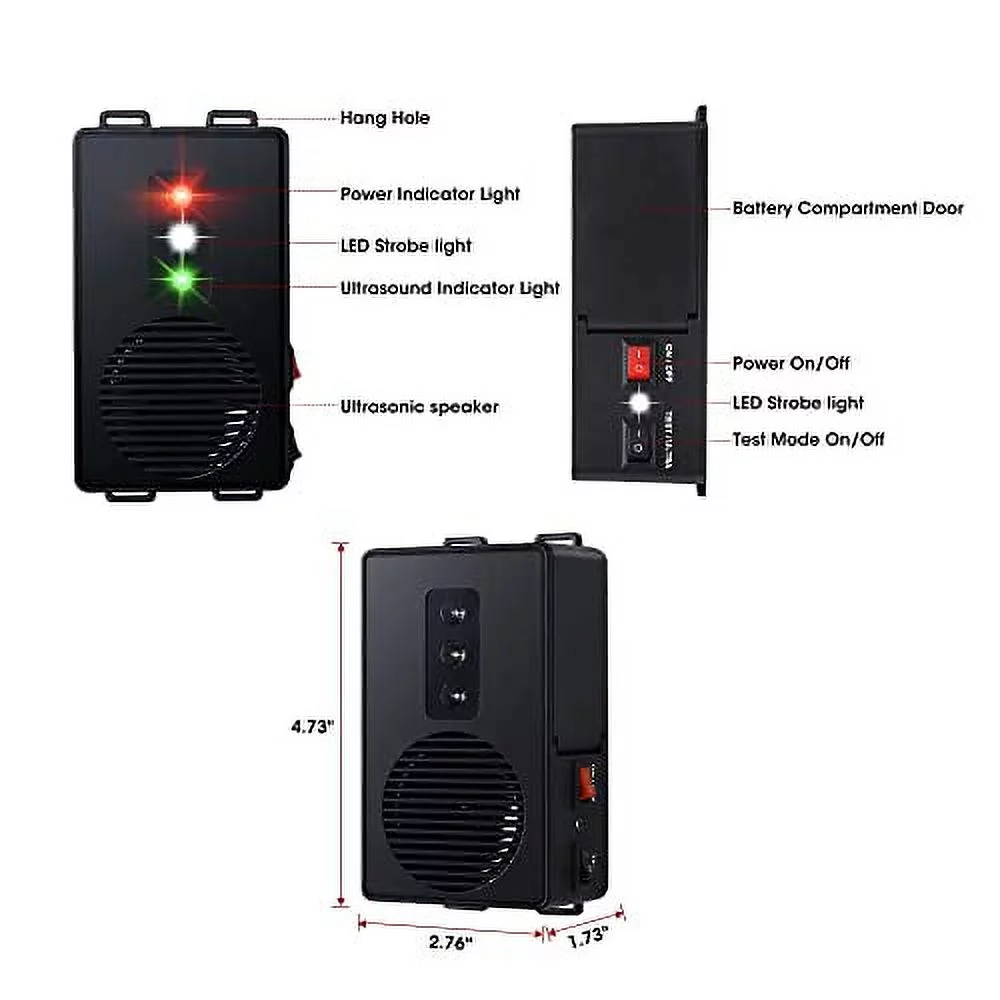Loraffe Battery Operated Rodent Repellent Ultrasonic Under Hood Animal Repeller