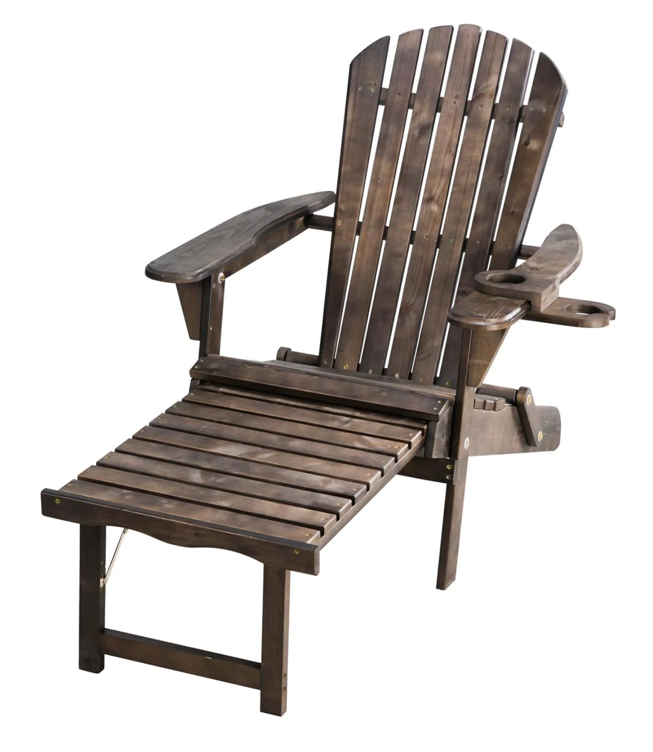 W Unlimited  Oceanic Folding Wood Adirondack Chair Set with Built-In Ottoman, Dark Brown
