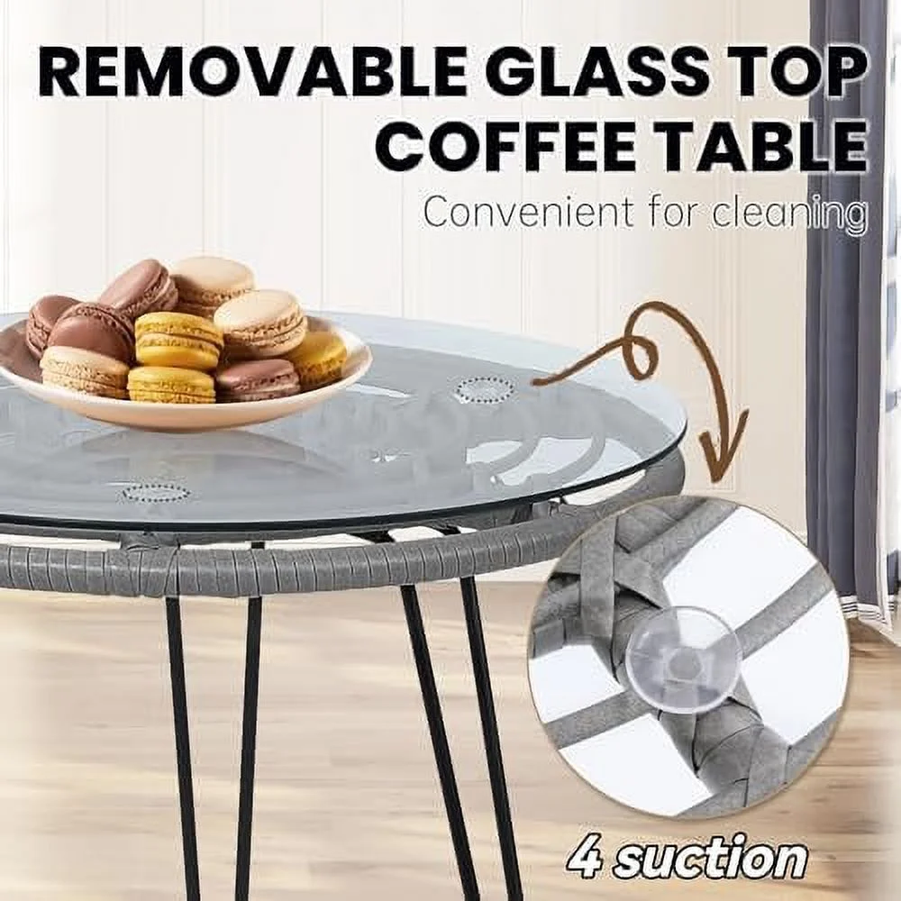 JYHOME 3 Pieces Wicker Patio Bistro  Set  Includes 2 Chairs and Glass Top Table  Ideal for Porch  Outdoor  Backyard  Apartment  Balcony Black Color