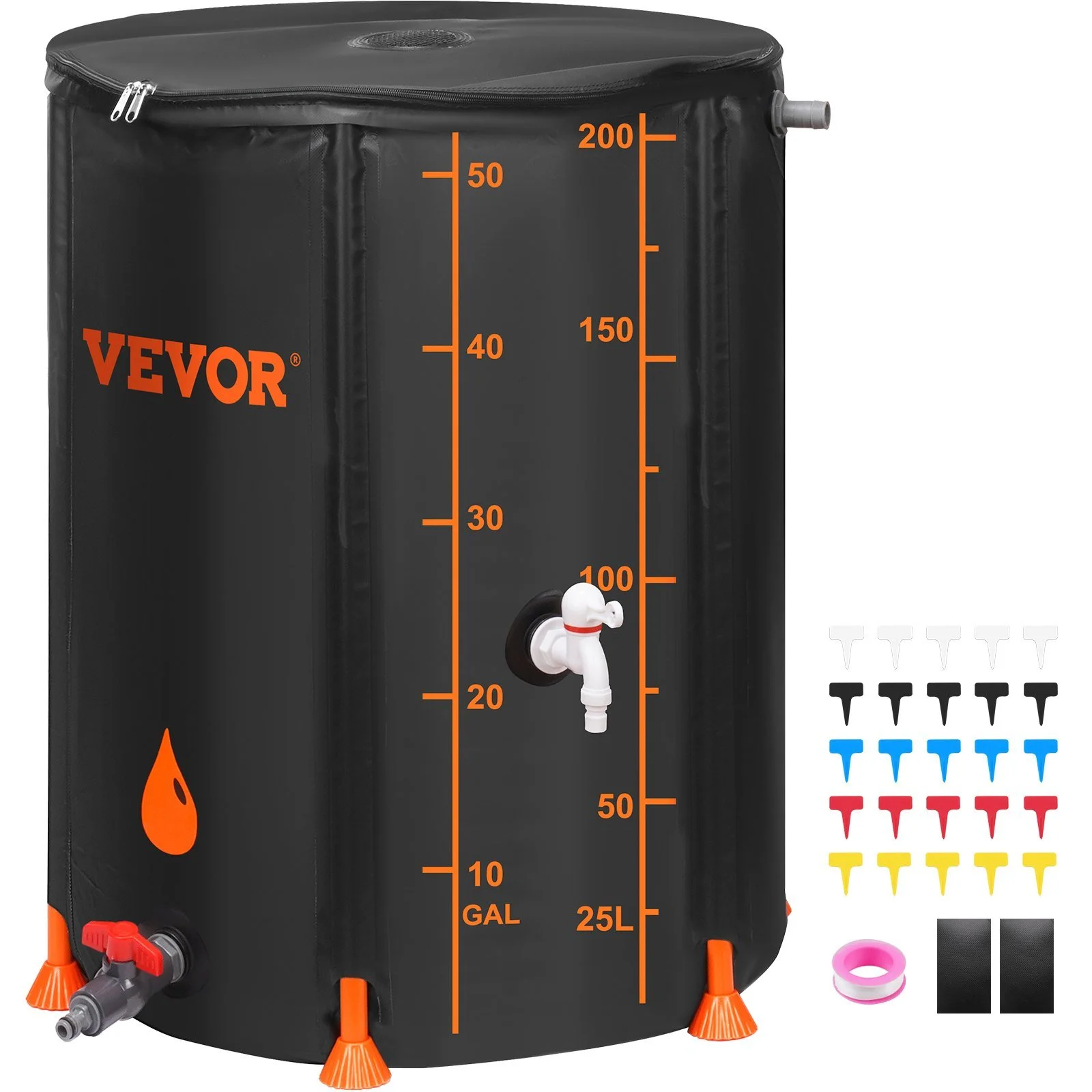 Collapsible Rain Barrel - 53 Gallon PVC Collection System - 1 - Black - 3.4 - Effortlessly collect, store, and recycle rainwater!