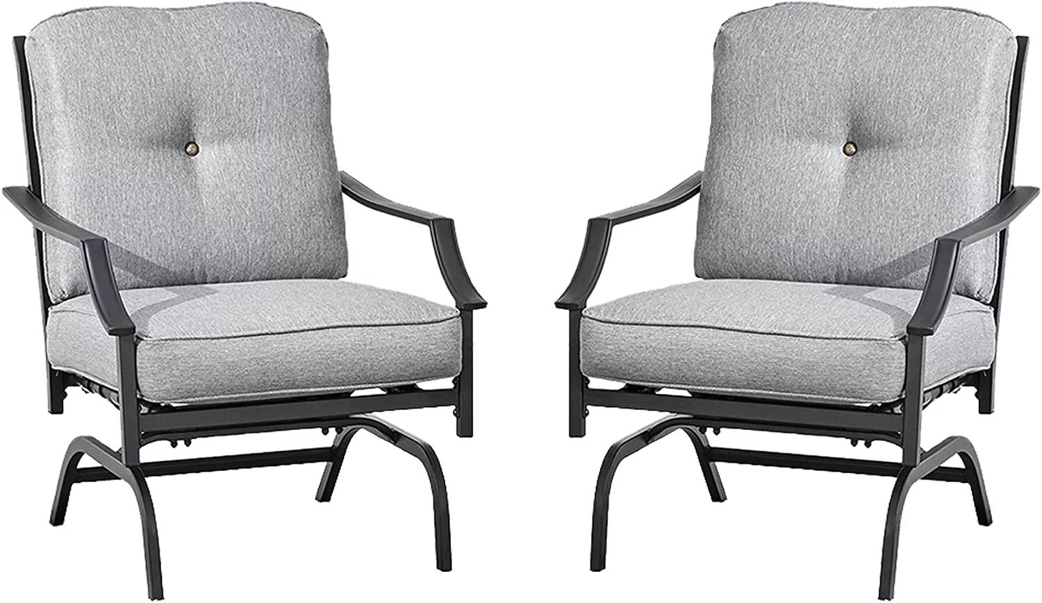 2 Pieces Outdoor Conversation Furniture Patio Bistro Armchair Set Metal Single Dining Cushion, 2 Chairs, Grey