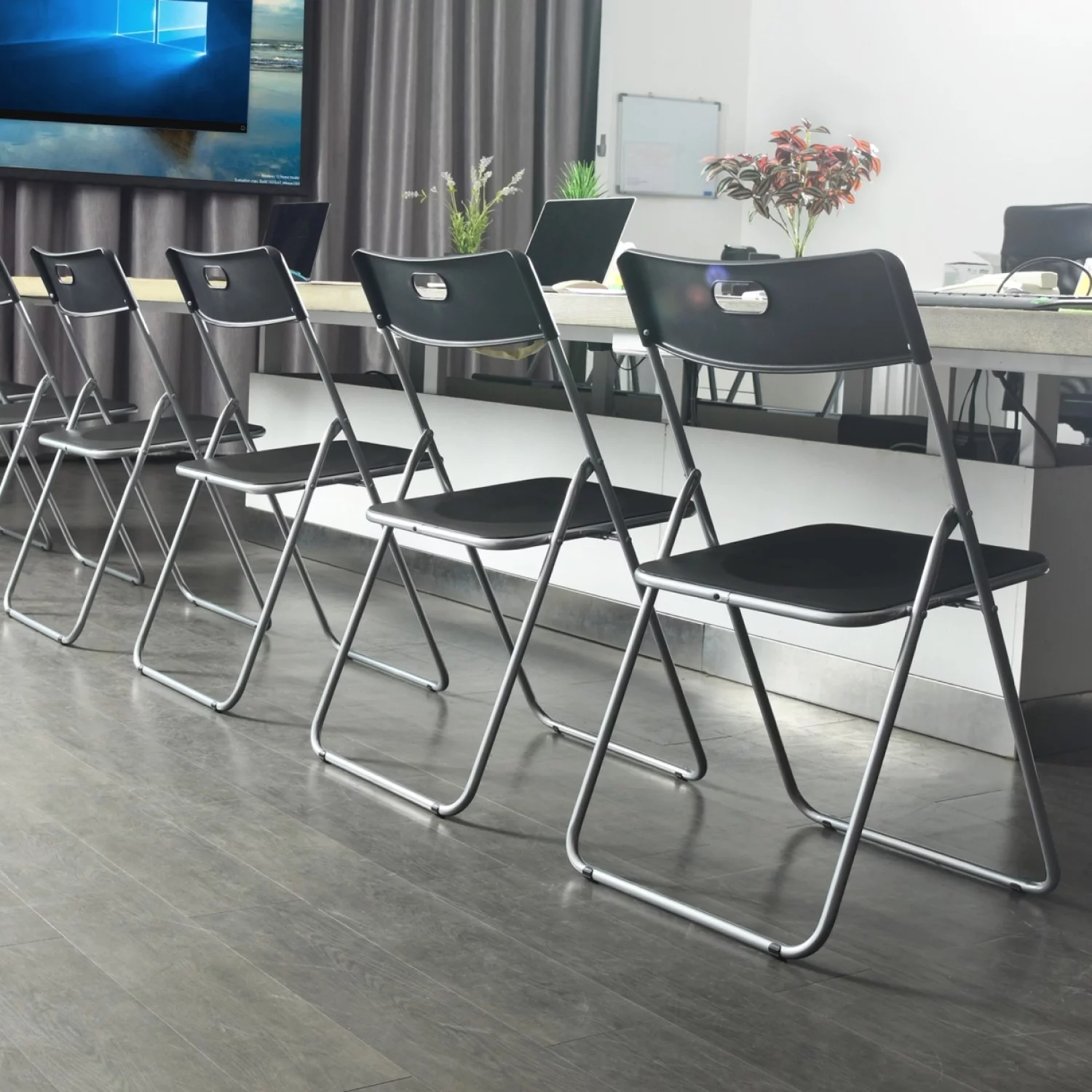 Homy Casa Portable Plastic Folding Chairs No Assembly Required 4 Pack, Black