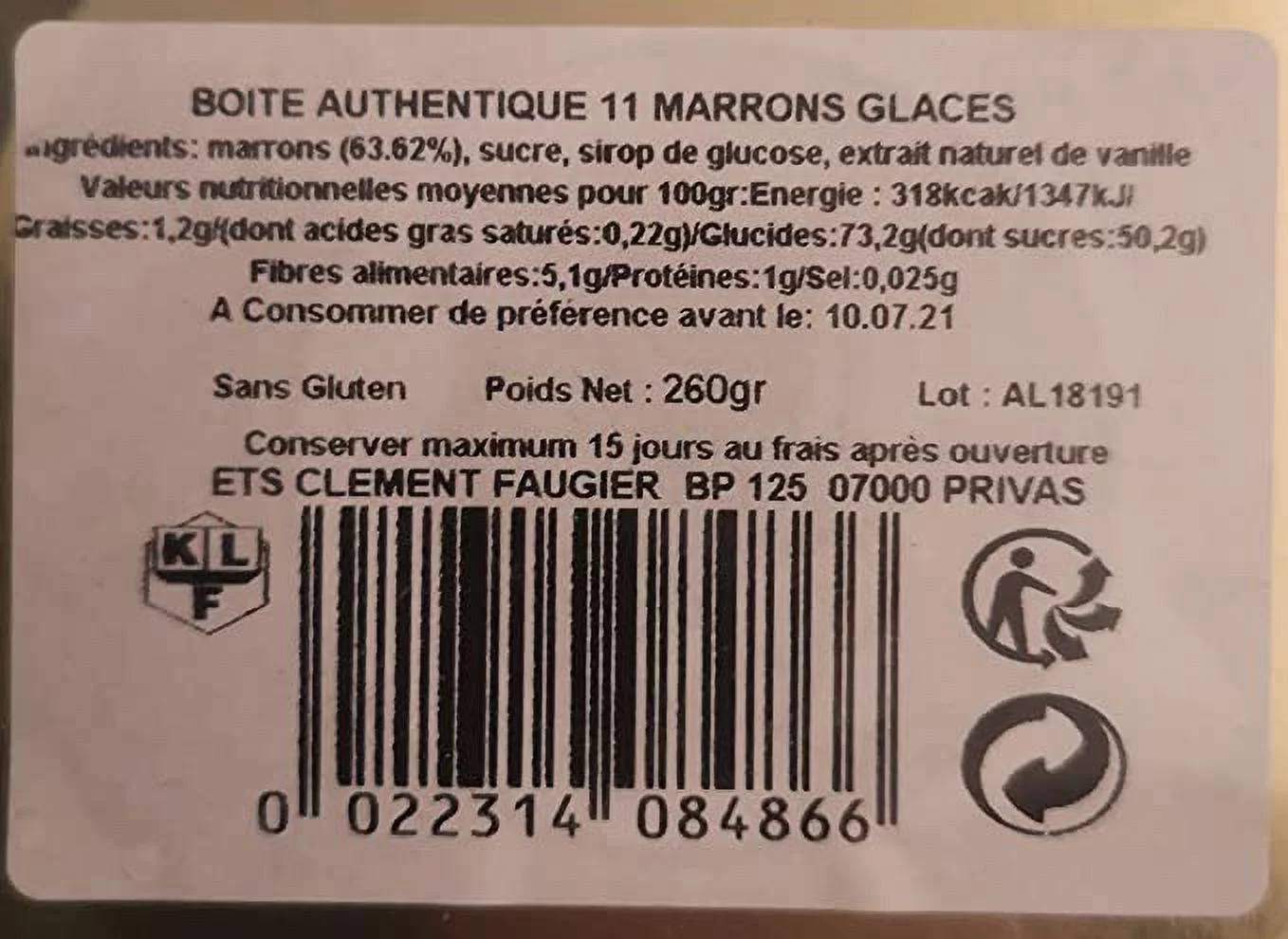 Clement Faugier Candied chestnuts, 11 count, vacuum-packed tin 260g (9.2 oz)