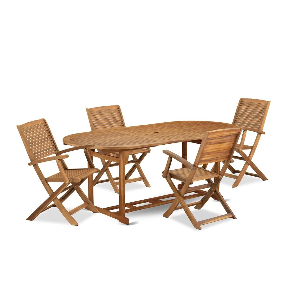 East West Furniture 5 Piece Outdoor Patio Dining Sets, 36x78, Natural Oil