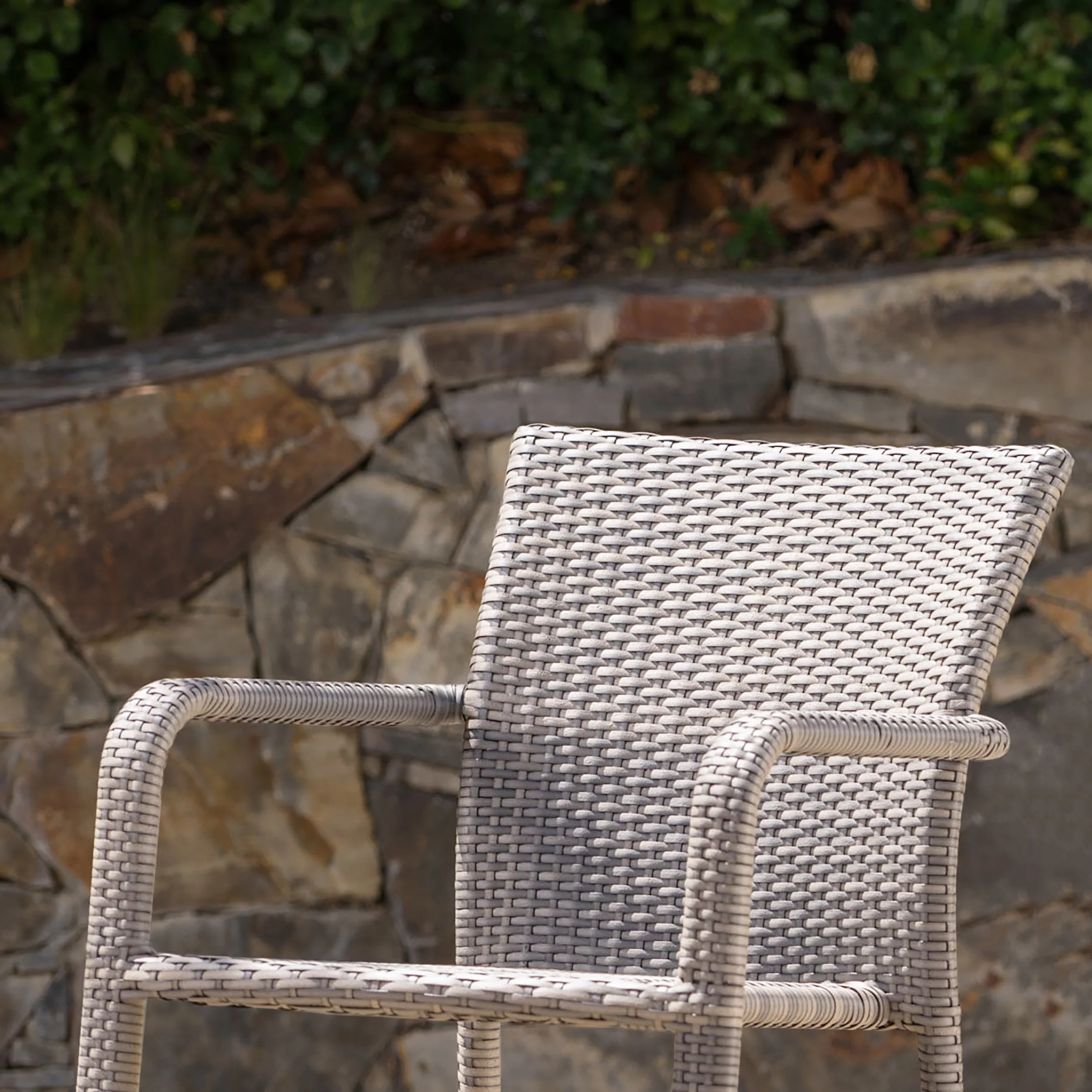 GDF Studio Dylan Outdoor Wicker Armed Stack Chairs with an Aluminum Frame, Set of 2, Chateau Grey