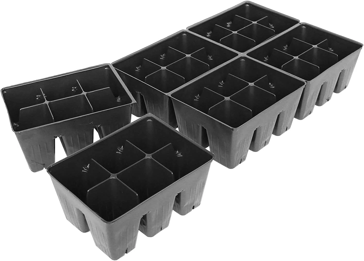 Black Plastic Garden Tray Inserts - 10 Of 36 Planting Pot Cells Each - 2X3 Nested X6 Configuration - Perforated - Nursery, Greenhouse, Gardening