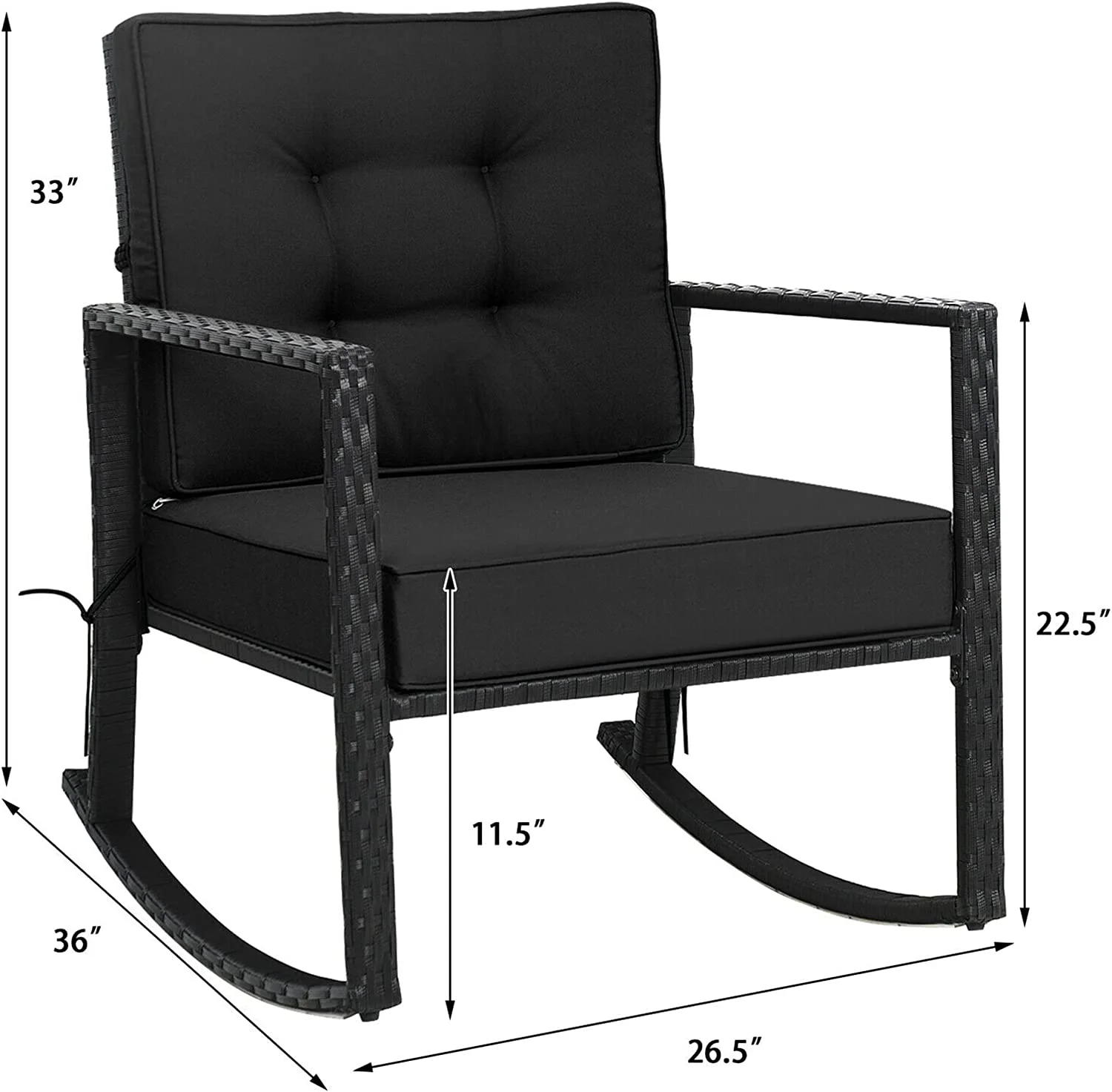 HVSDIMO VGYUIJN Wicker Rocking Chair  Outdoor Glider Rattan Rocker Chair with Cushion for Garden  Porch  Backyard  Poolside  Red