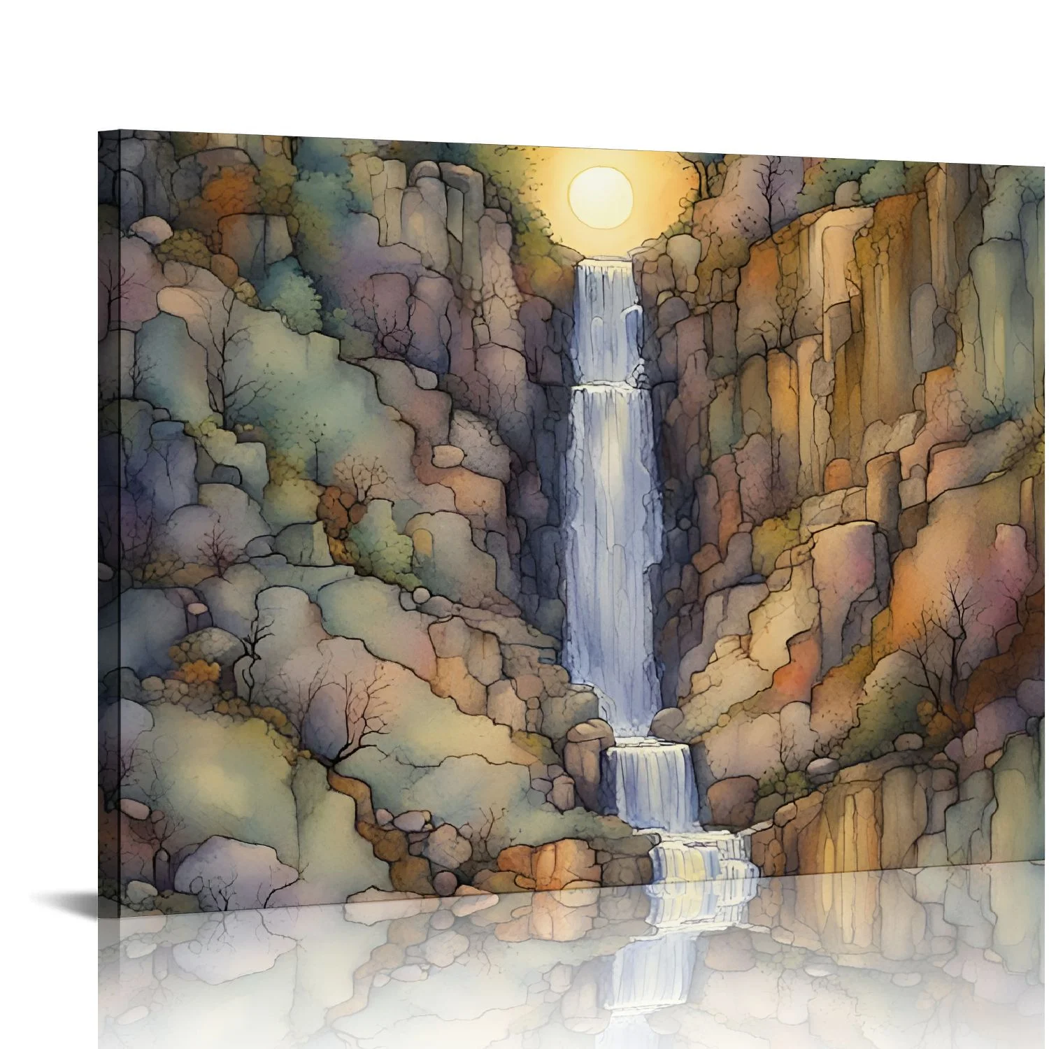 FLORID Rocks Waterfall Wall Art Decor Canvas Print Picture Artwork for Bedroom Kitchen Office Home Wall Decor Framed Ready to Hang Wall Art Printed 20x16 in / 16x12 in 20x16in