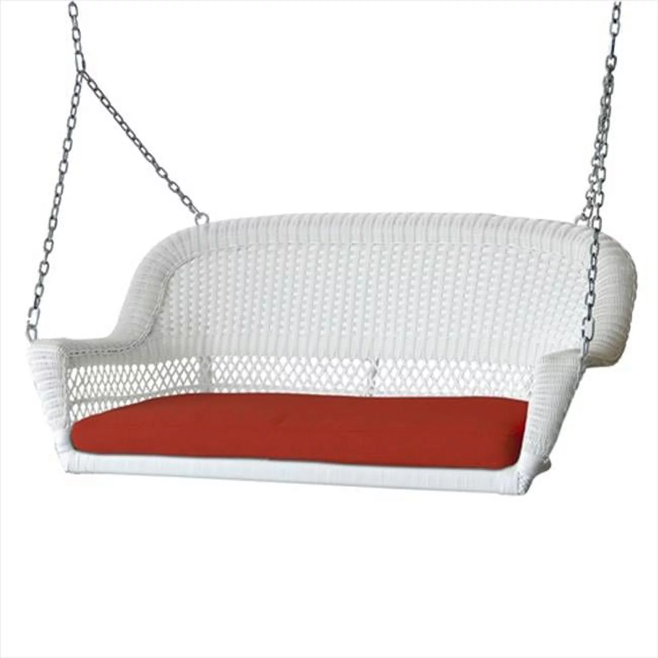 Jeco W00206S-B-FS018 White Wicker Porch Swing With Red Cushion