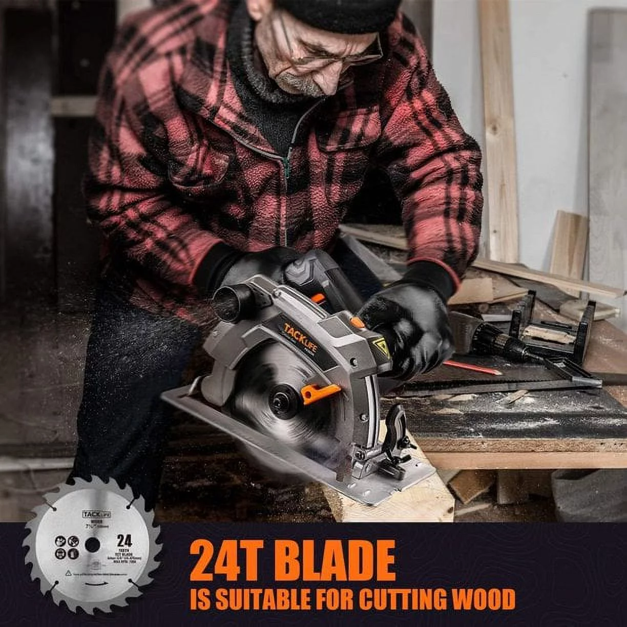 TACKLIFE 1500W 12.5-Amp 5000 RPM Electric Circular Saw with Vacuum Adapter, Laser Guide - PES03A