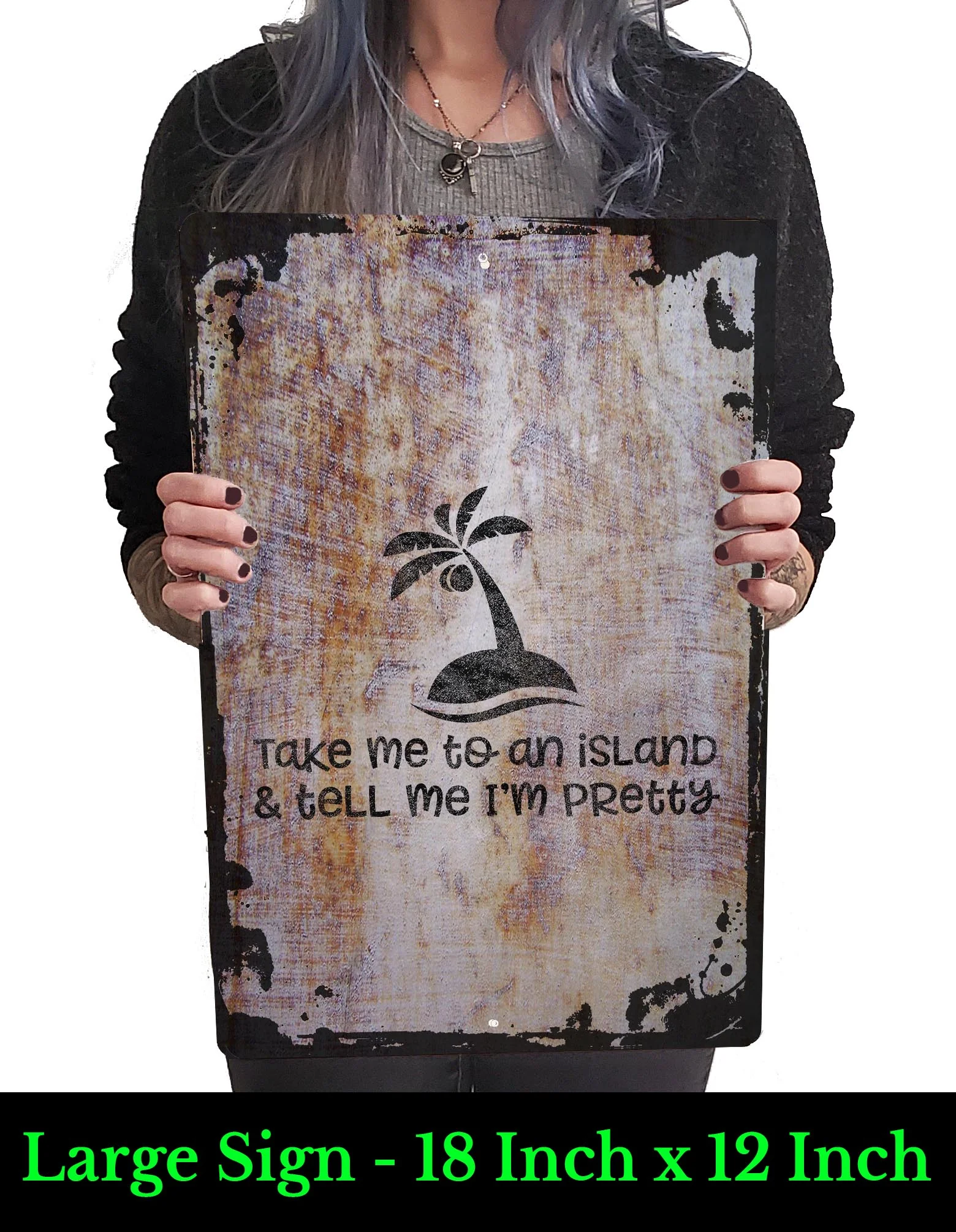 Take me to an island and tell me I'm pretty funny palm tree beach Beige Wall Art Decor Funny Gift 12 x 18 Inch