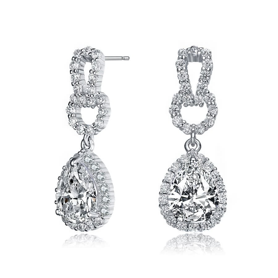 Megan Walford Sterling Silver Pear with Round Cubic Zirconia Drop Earrings