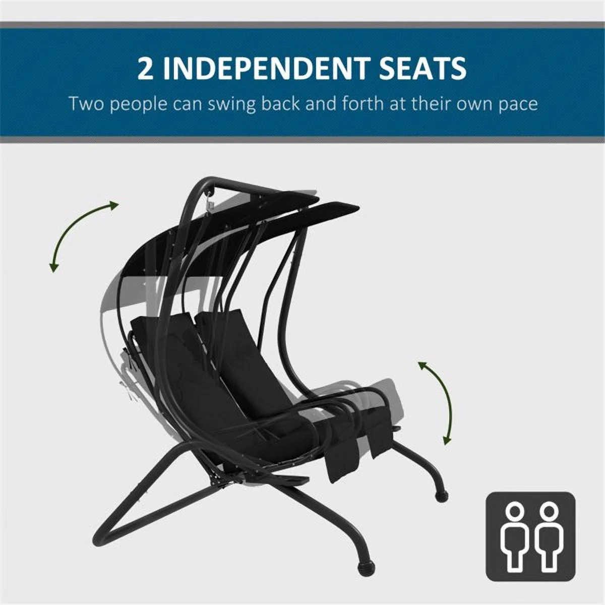 Putjou black double terrace leisure heavy-duty rear rolling pressure swing chair with bracket