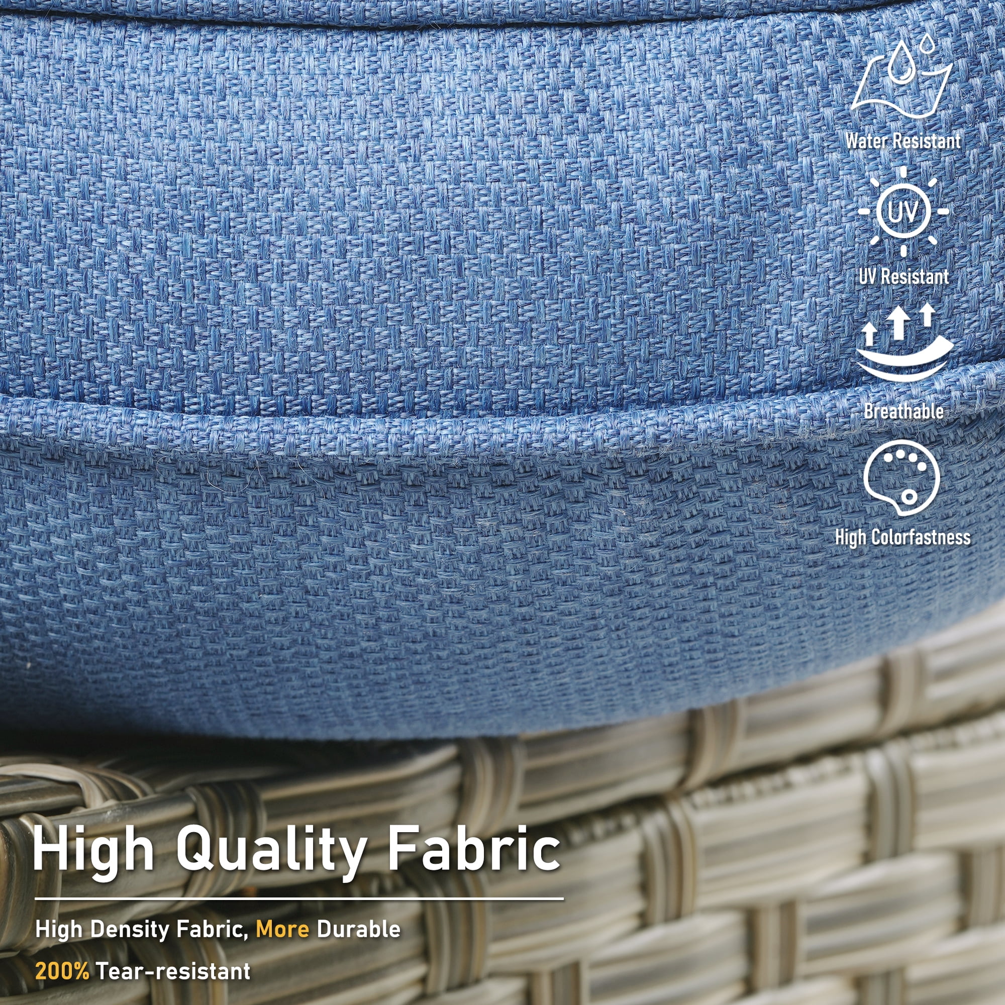 HOOOWOOO Patio Furniture Set All Weather Rattan Wicker Conversation Set with Smokeless Fire Pit Table,Diamond Blue