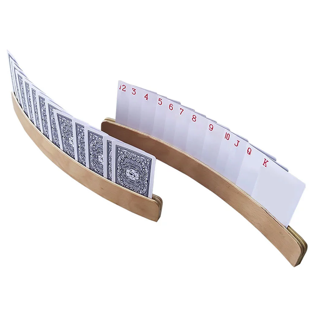 LLQkigsxse Yard Candy Canes Lights Curved Wooden Playing Card Holder 14 Inch Wooden Playing Card Holders, Set of 2 Gift Set