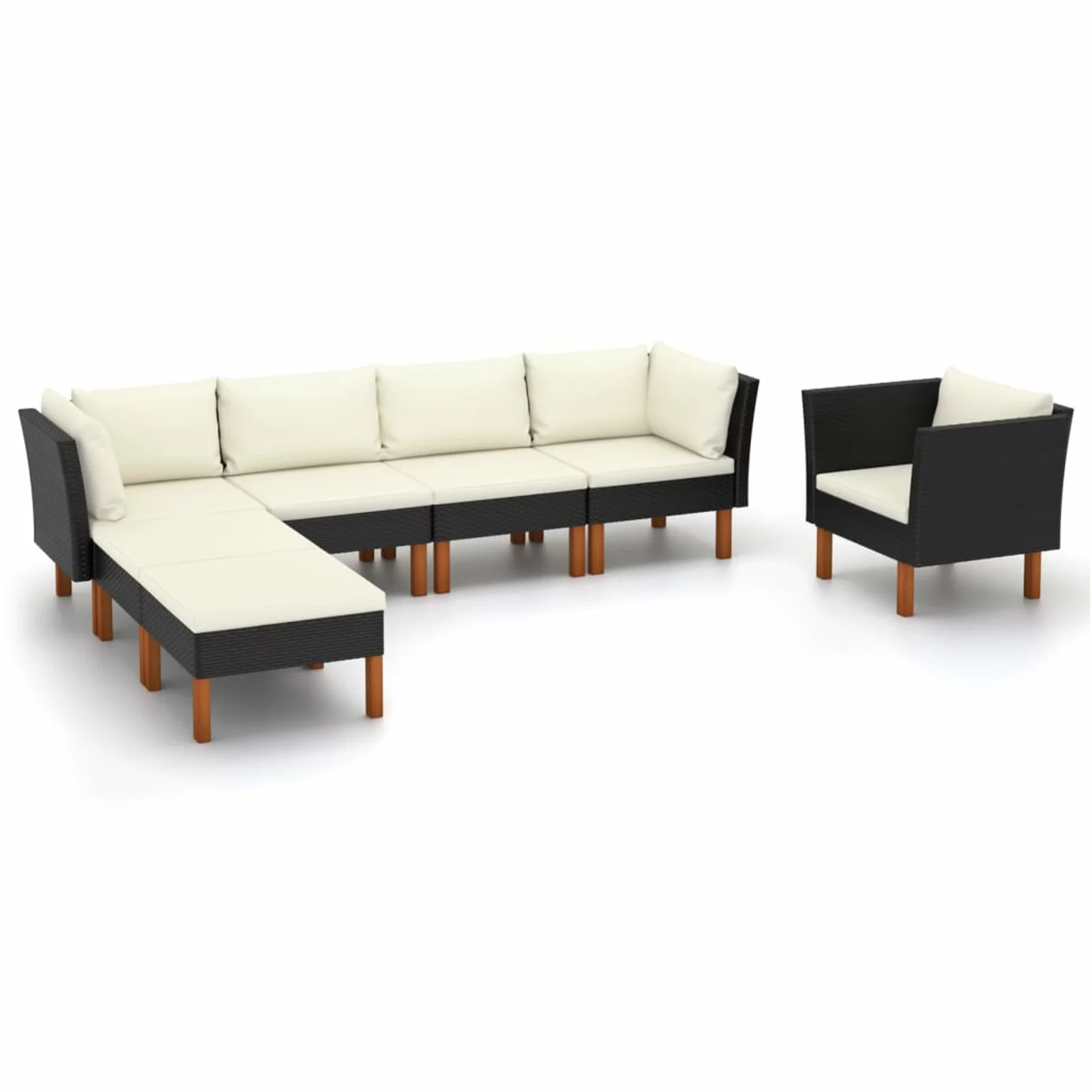 Dcenta 7 Piece Patio Set Poly Rattan and Eucalyptus Wood Black