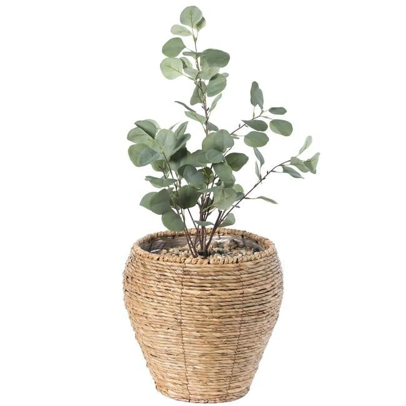Woven Round Flower Pot Planter Basket with Leak-Proof Plastic Lining - Medium