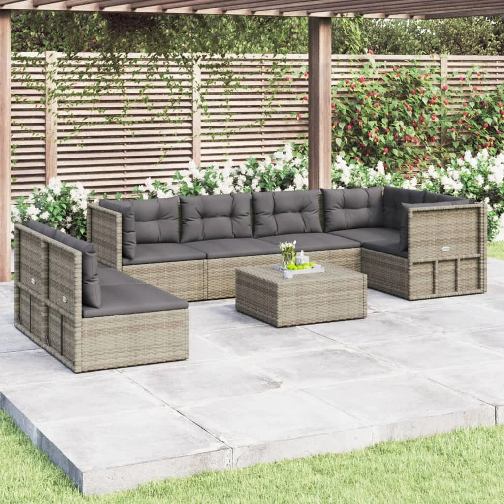 moobody 7 Piece Patio Set with Cushions Gray Poly Rattan
