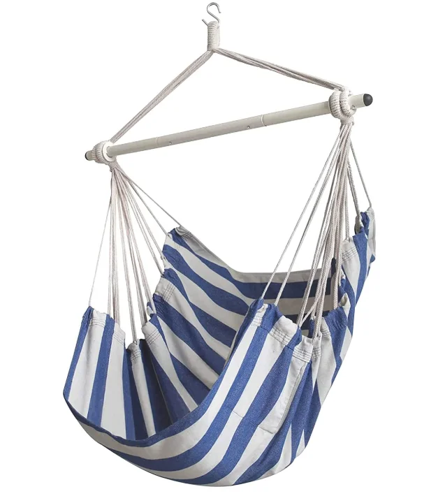 Outdoor Patio Furniture Egg Basket Swing Chair Poolside Garden Porch Blue White