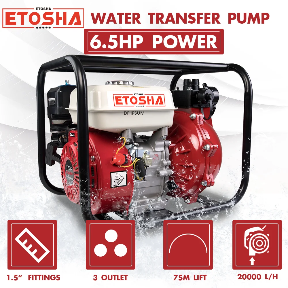 ETOSHA Gas Water Pump 6.5HP Transfer 1.5'' Irrigation Fire Fighting Hi-Flow