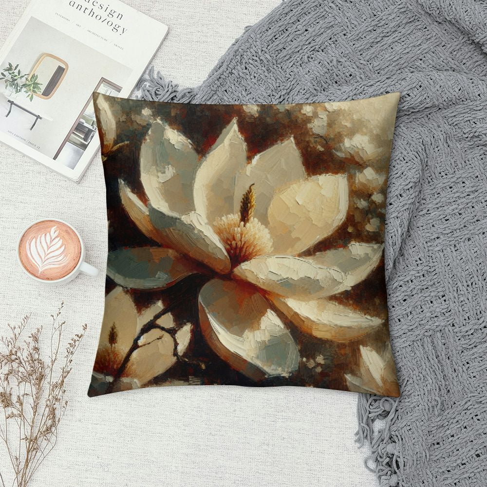 JEUXUS Square Magnolias Aglow at Sunset Magnolia Floral Southern Flower Plush Pillowcase White