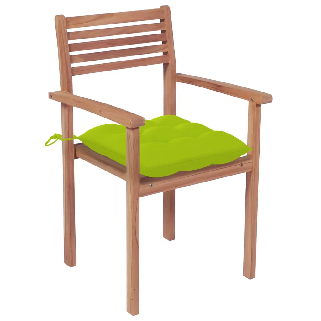 Anself Patio Chairs 4 pcs with Bright Green Cushions Solid Teak Wood