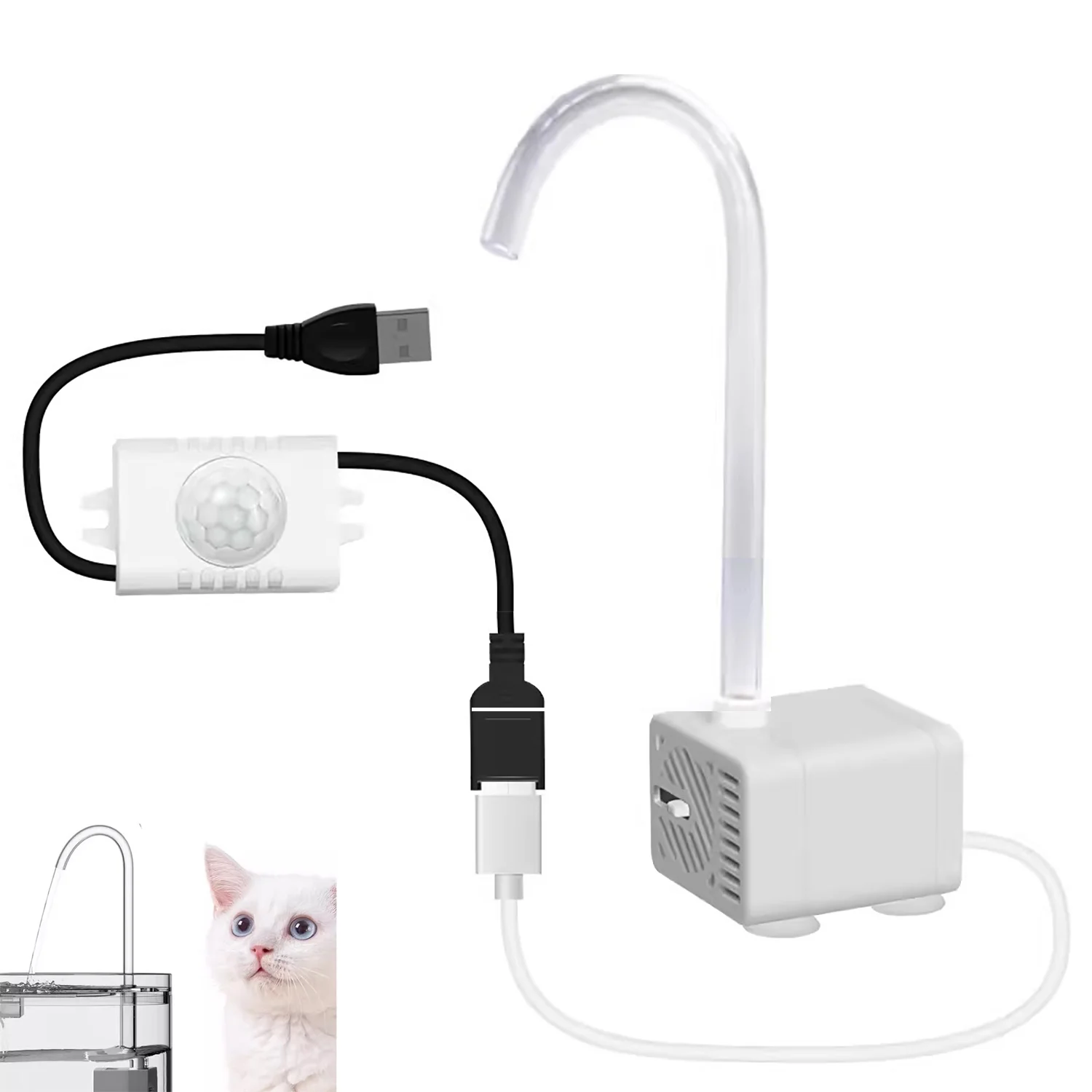 DIY Cat Water Fountain Pump Kit Water Drinking Dispenser Pump with Motion Sensor Smart Automatic Start Stop