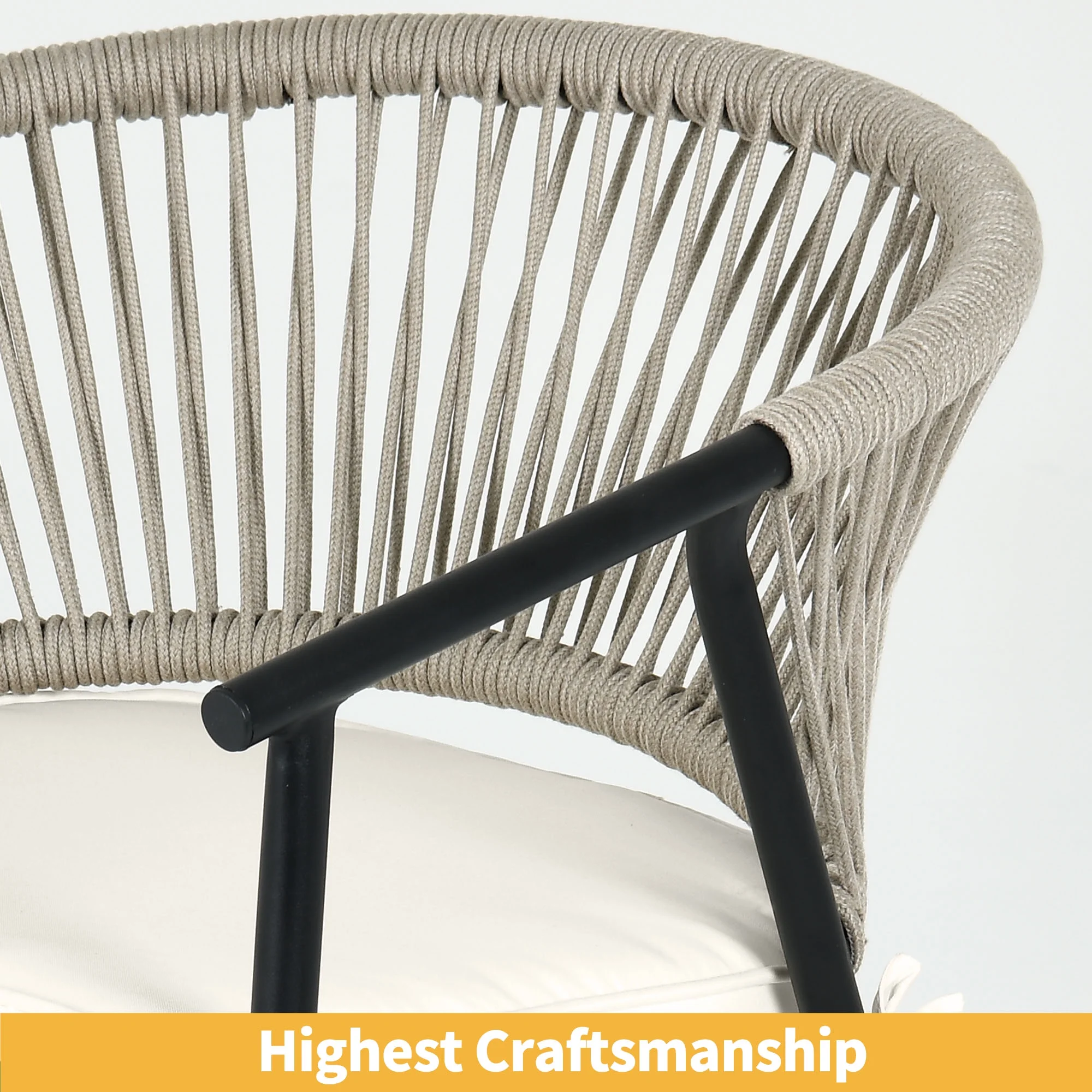 DWVO 6PCS Outdoor Patio Dining Chairs with Cushions, Wicker Chair Set of 6,Patio Rope Woven Stackable Chairs Armchair - Beige