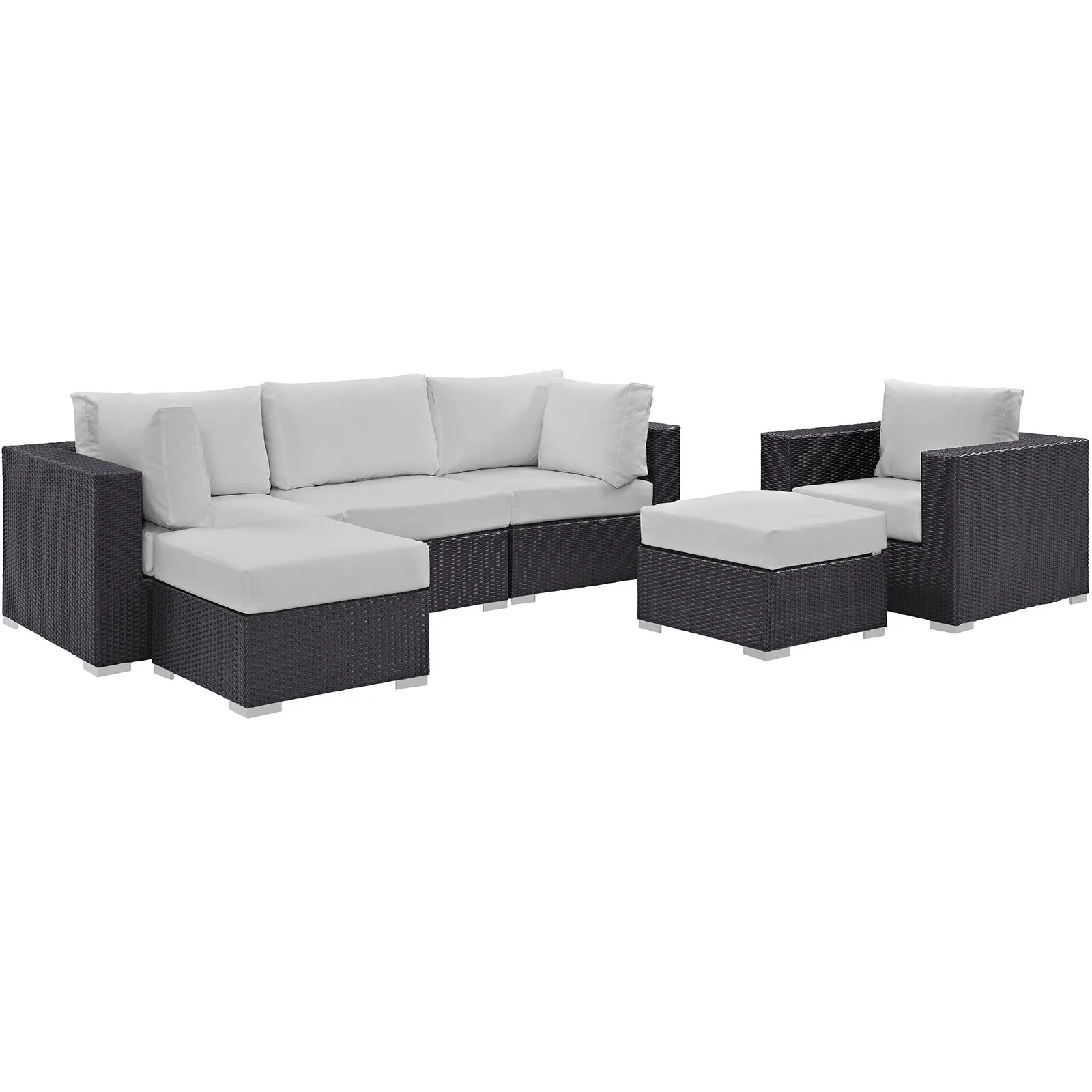 Modern Contemporary Urban Design Outdoor Patio Balcony Six PCS Sectional Sofa Set, White, Rattan