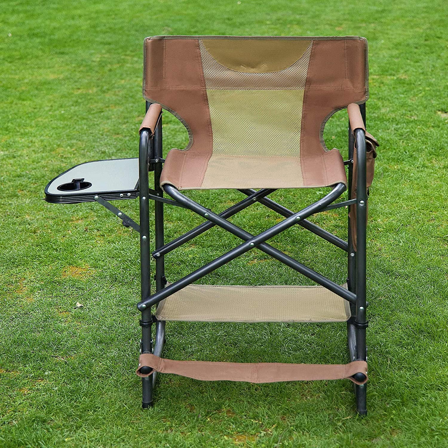 SUNNYFEEL Tall Camping Directors Chair, Portable Folding Artist Makeup Chair with Side Table, Pocket, Footrest, Heavy Duty for Beach,Trip,Picnic,Concert Outdoor Foldable Camp Lawn Chairs