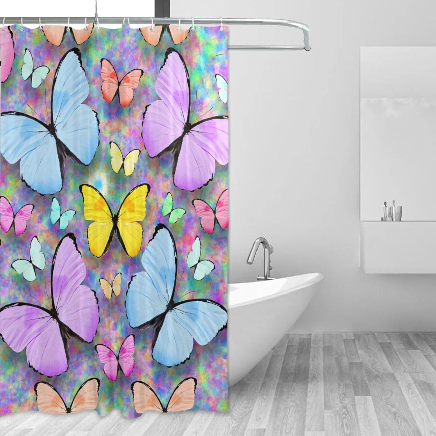 Coolnut Tropical Colored Butterflies Bathroom Waterproof Shower Curtain Set Bathtub Curtain with 12 Hooks for Bathroom Decor,Hotel,Room,60x72Inch