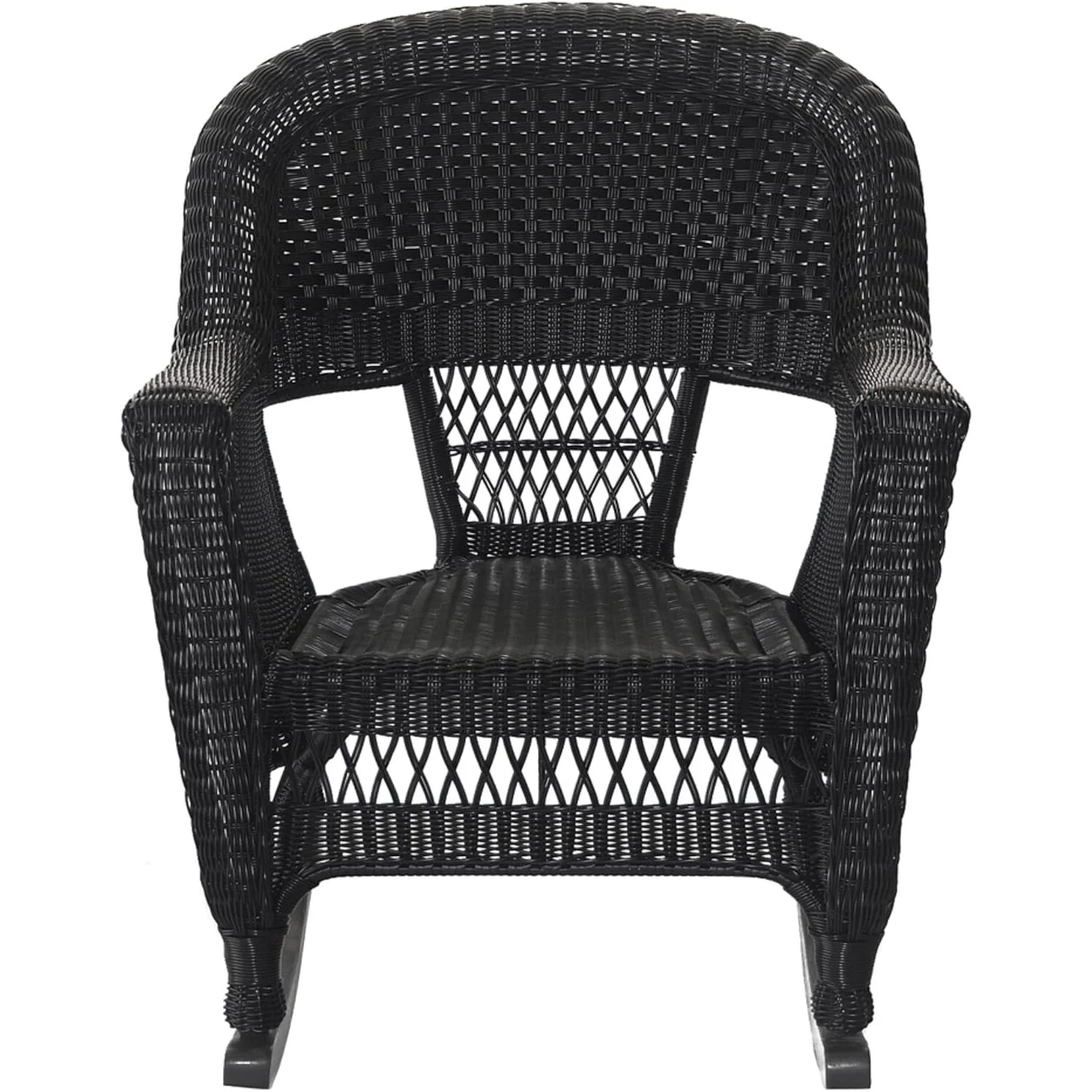 Jeco Wicker Rocker Chair in Black with Tan Cushion (Set of 2)