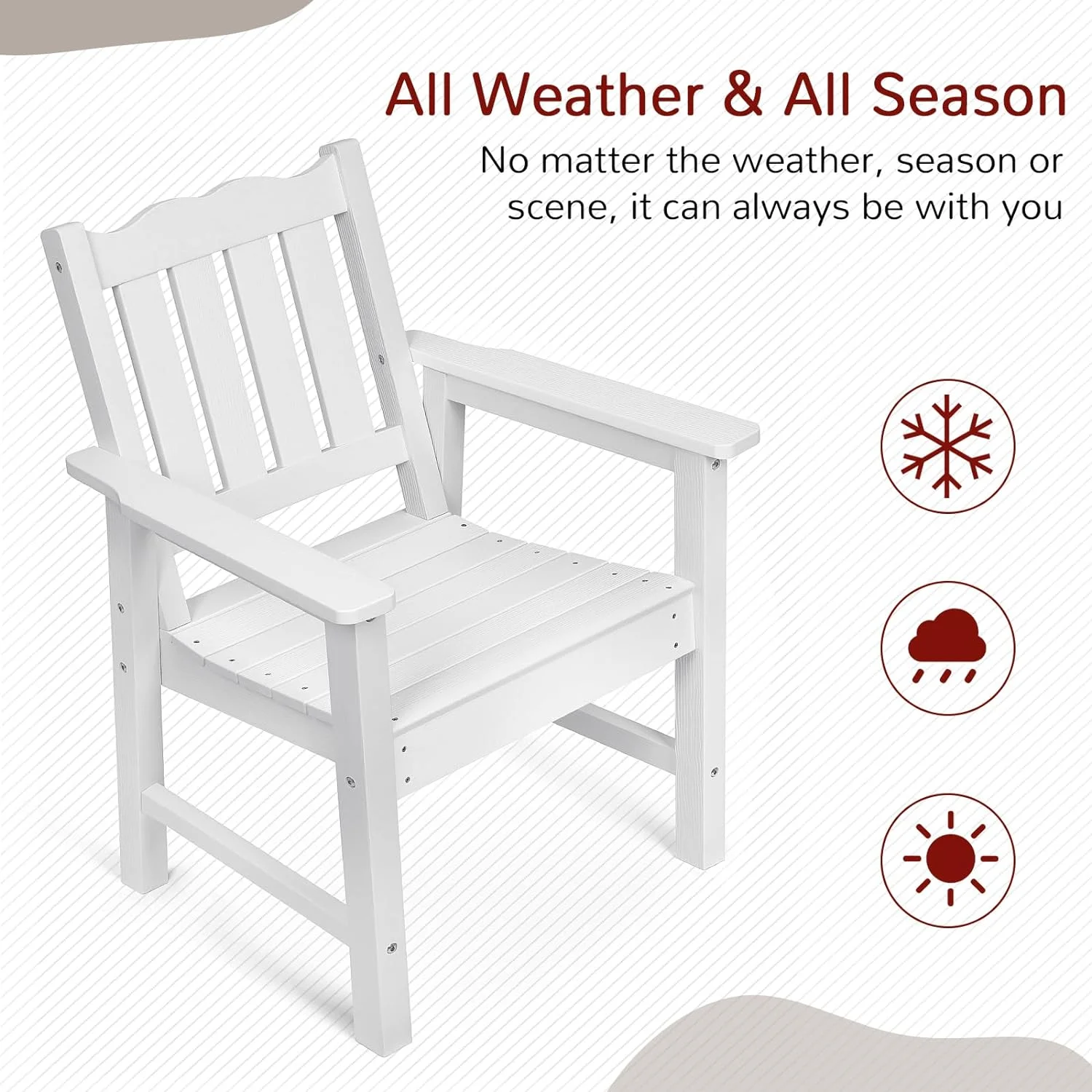 3 Piece Patio Dining Sets, All-Weather Patio Chairs with Curved Backrest, Include 2 Garden Chairs and 1 Side Table, White