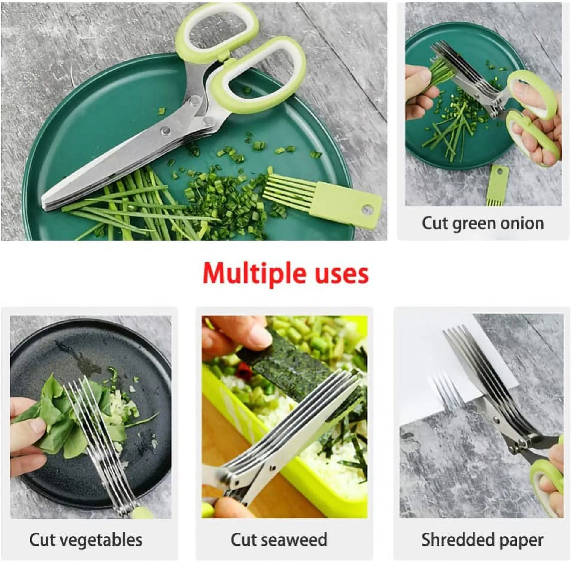 Gourmet Herb Scissors Set - Master Culinary Multipurpose Cutting Shears with Stainless Steel 5 Blades, Stripping Tool, Safety Cover and Cleaning Comb for Cutting Cilantro Onion Salad