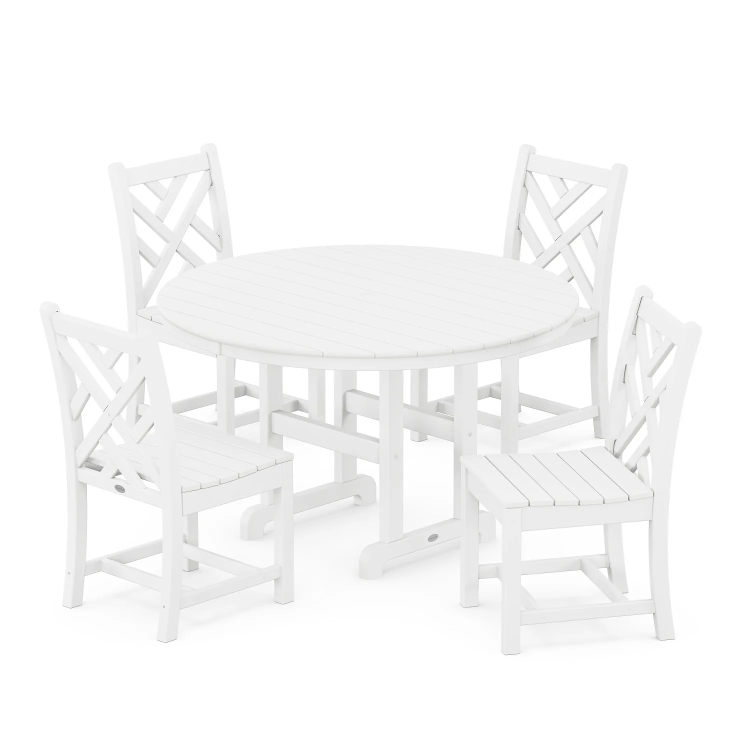POLYWOOD Chippendale 5-Piece Round Side Chair Dining Set in White
