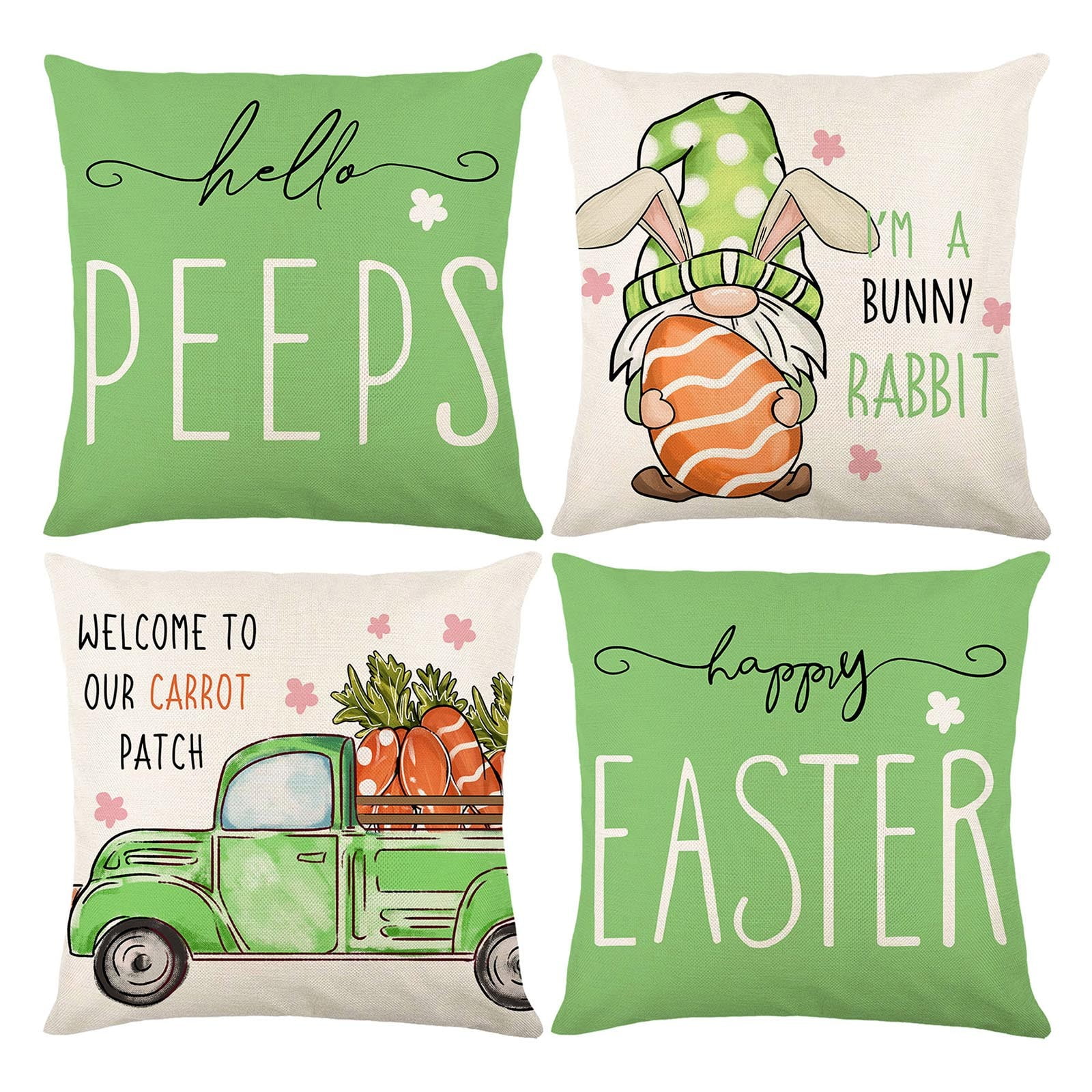SIfdSeng Body Pillow Case Cover with Zipper Easter Rabbit Throw Pillow Covers 18 X 18 Inch Easter Bunny Egg Happy Easter Pillowcases Decorative Cotton Linen Cushion Covers for Sofa Couch Chair Bed