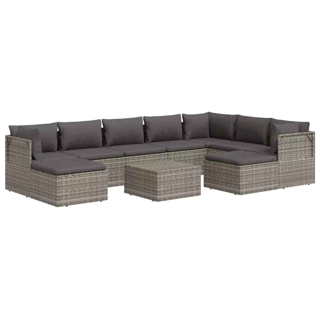 Dcenta 10 Piece Patio Set with Cushions Gray Poly Rattan