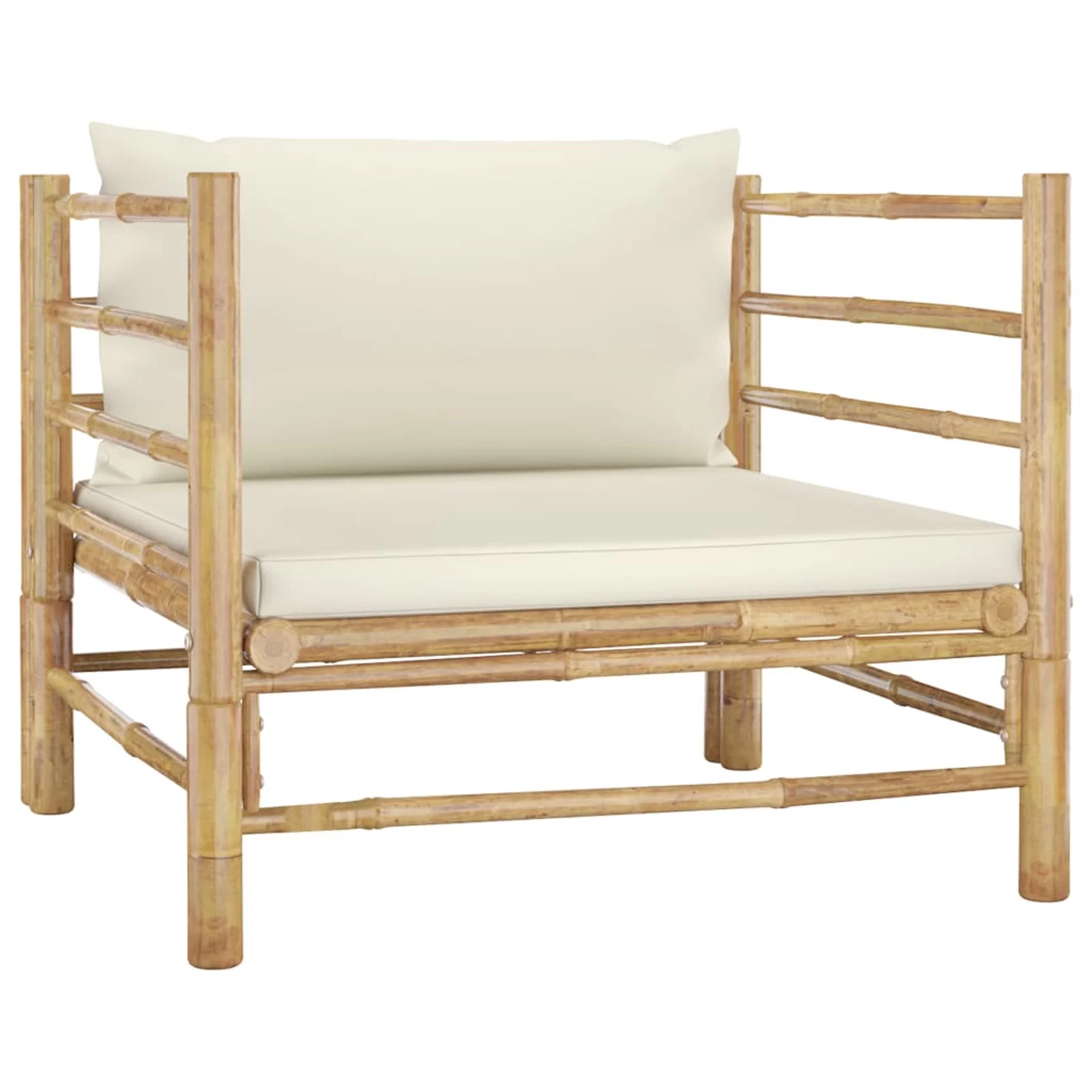 Dcenta Patio Corner Sofa with Cushions Bamboo  Sofa Chair for Garden, Lawn, Courtyard 29.1 x 27.6 x 23.6 Inches (W x D x H)