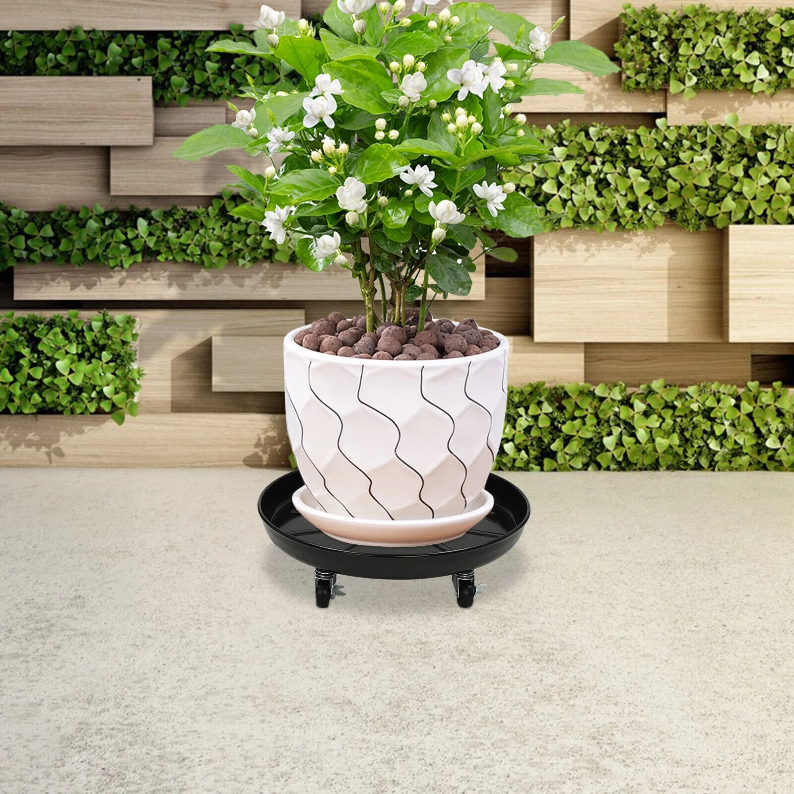 3Pcs Flowerpot Trays Planter Trolley 16 inches Plant Stand with Lockable Wheels