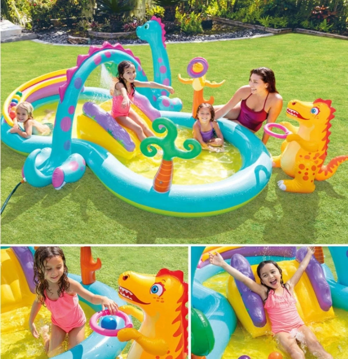 Inflatable Kids Pool,  Inflatable Play Center Kiddie Pool with Water Slide, Toddler Pool Water-Sprayable, for Backyard, Garden, Water Park, Ages 3+