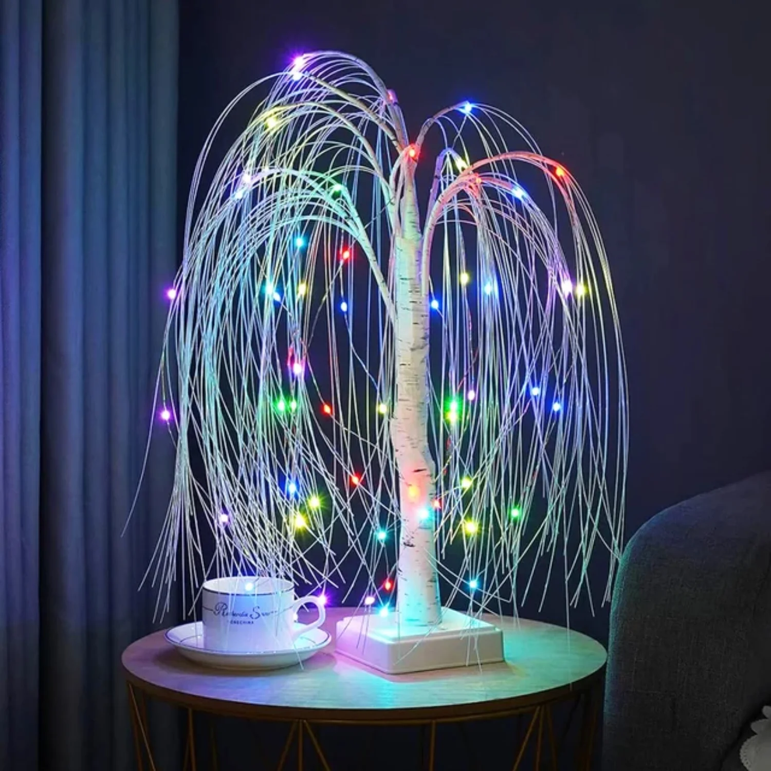 Festive Color Changing Remote Controlled LED Tabletop Artificial White Bonsai Tree with Enchanting Fairy Lights  Ideal Weeping Willow Lit Tree for Christmas Party Decorations and Home Dec