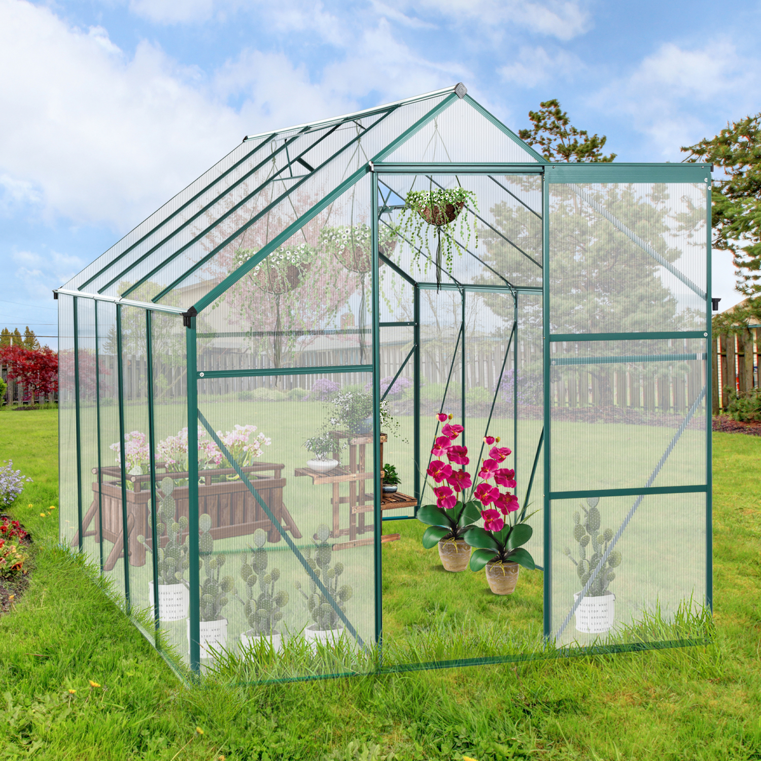 Durable Premium 6X10FT Aluminum Polycarbonate Greenhouse with Raised Base and Anchor for All-Season Outdoor Backyard Gardening - Heavy Duty Walk-in Greenhouse