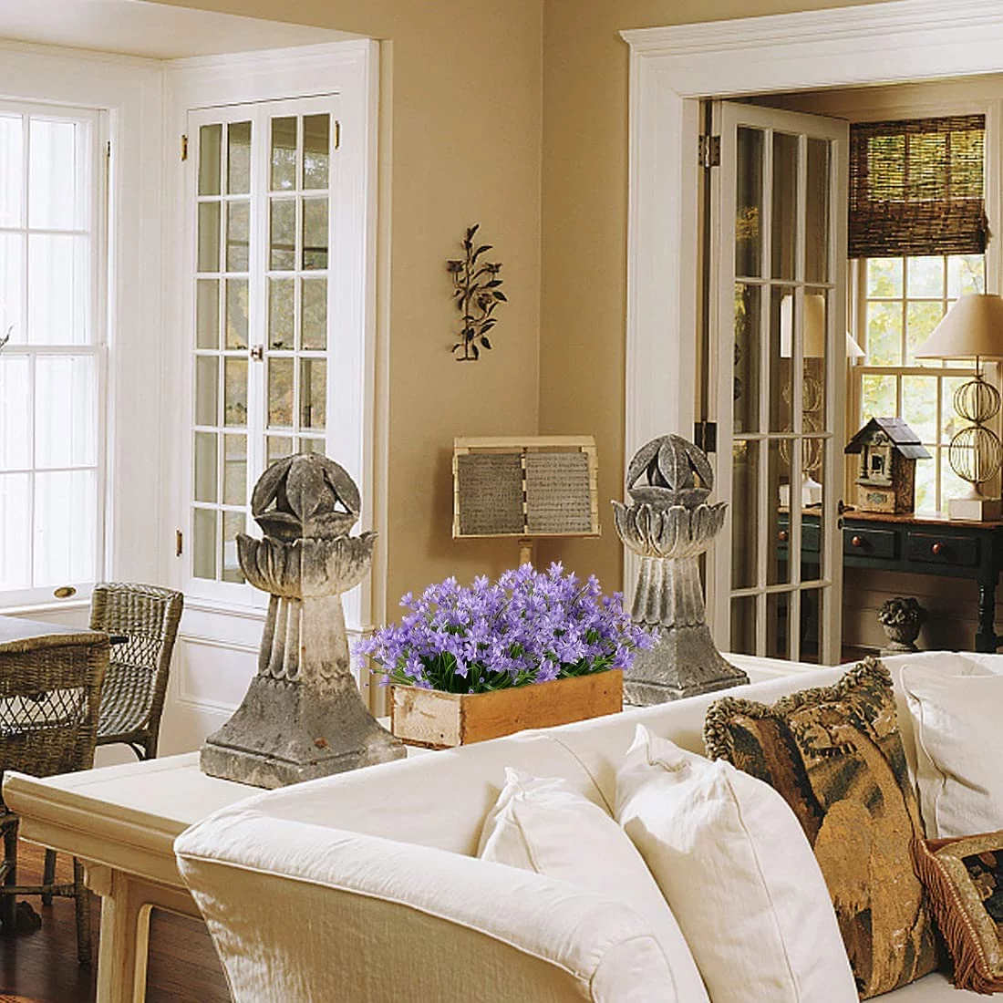 Zukuco 8 Bundles Artificial Flowers Fake Daffodils Flowers UV Resistant No Fade Faux Greenery Faux Plastic Lotus for Wedding Garden Hanging Planter Indoor Porch Patio Office Home Decoration (Purple)