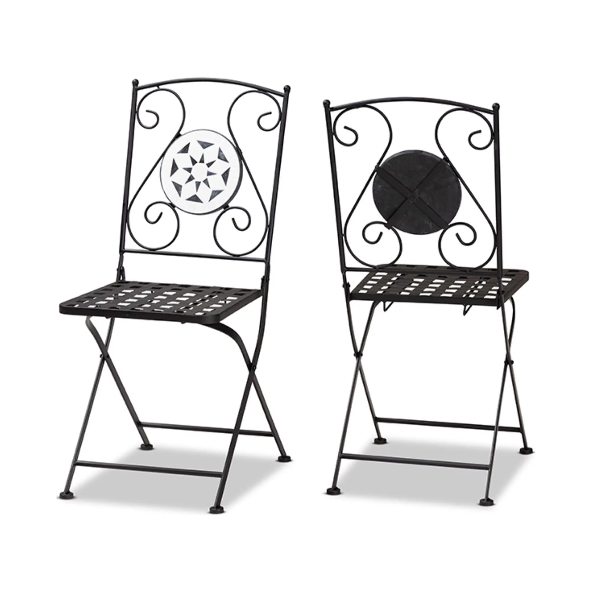 Baxton Studio Julius Modern and Contemporary Black Finished Metal and Multi-Colored Glass 2-Piece Outdoor Dining Chair Set