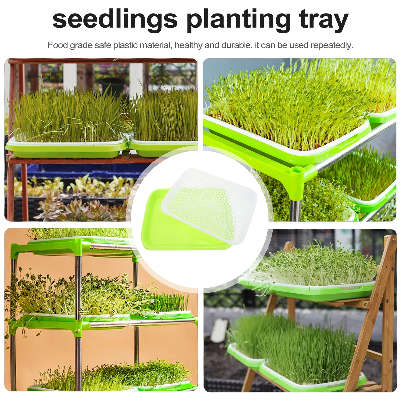 Gongxipen 2 Sets Sprout Vegetable Seedlings Tray Wheatgrass Double-layer Seedlings Box