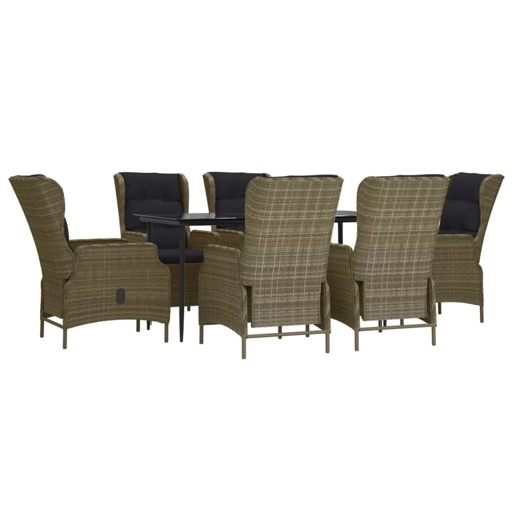 Tomshoo 7 Piece Patio Dining Set Brown Poly Rattan